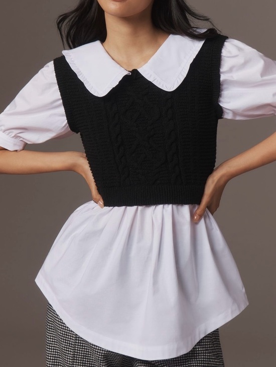 Maeve Sweaters - Maeve Peter Pan Collar Twofer Sweater